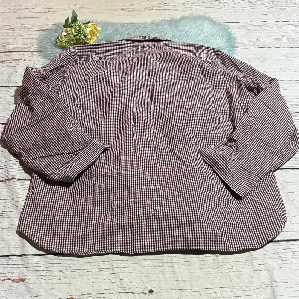 J. Crew 2-Ply Cotton Maroon White Check Button Down Shirt sz XL